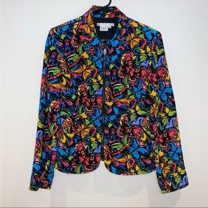 Vintage Maggy‎ London Butterfly Silk Zip Up Jacket Size 10